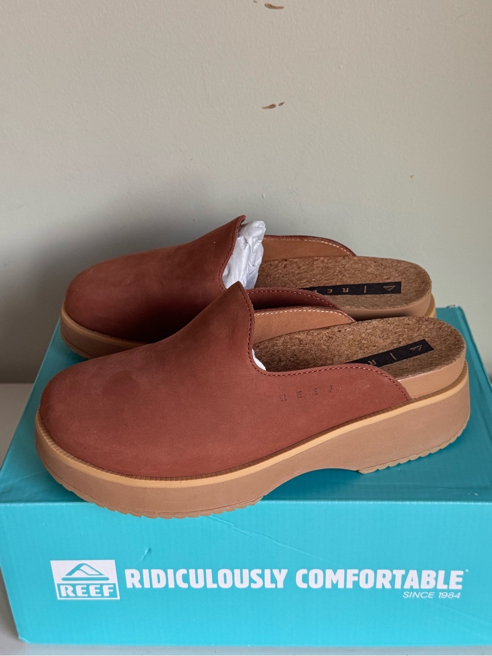 REEF Vista Skye Mule Clog Caramel Suede Leather Platform Slip-on Lightweight 8 - Picture 3 of 8